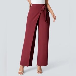 Halara High Waist Tie Side Wide Leg Pant Plum Red Size M  Women's